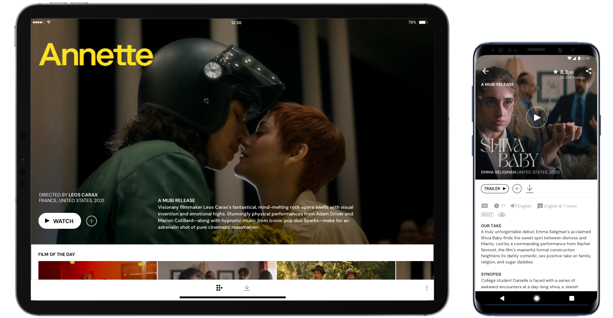 Aplicación MUBI en teléfonos inteligentes y tablets